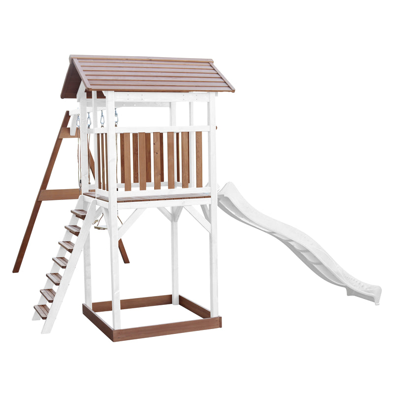 AXI Beach Tower Legetårn med Dobbelt Gynge Brun/Hvid - Hvid Rutsjebane