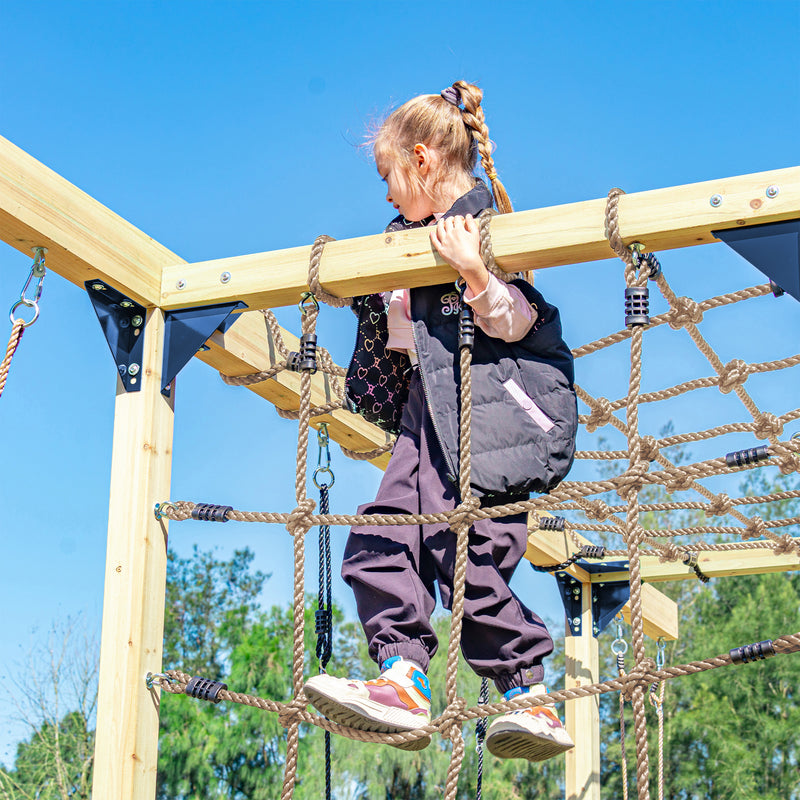 AXI Boris Legetårn med Gynger, Trapez, Klatrenet og Monkey Bars – Grøn Rutsjebane
