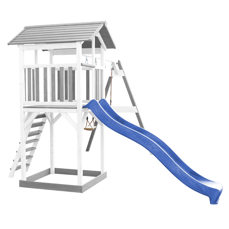 AXI Beach Tower Legetårn med Dobbelt Gynge Grå/Hvid - Blå Rutsjebane