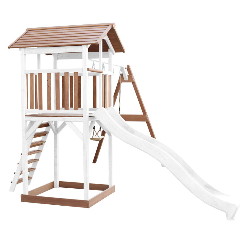 AXI Beach Tower Legetårn med Dobbelt Gynge Brun/Hvid - Hvid Rutsjebane