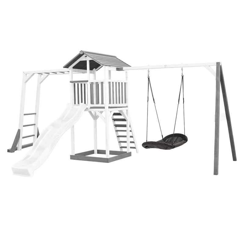 AXI Beach Tower Legetårn med Klatrestativ og Roxy Rede Gynge Grå/Hvid - Hvid Rutsjebane