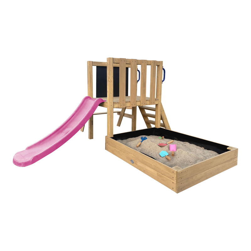 AXI Leah Mini Legetårn med Sandkasse, Picnicbord og Tavle – Lilla Rutsjebane