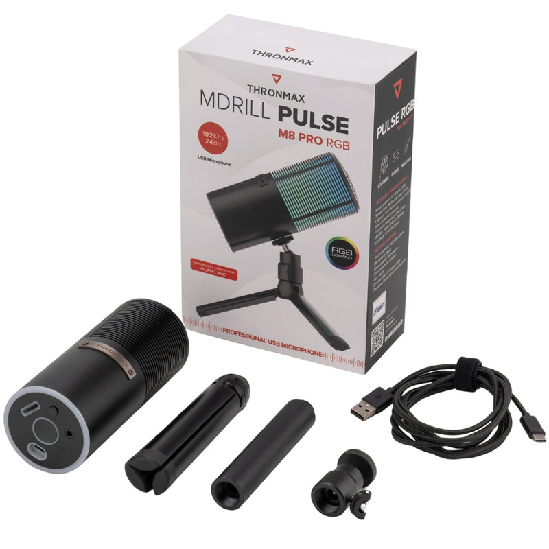 THRONMAX M8P PULSE PRO RGB USB-kondensatormikrofon 96KHZ, sort