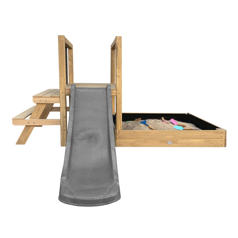 AXI Leah Mini Legetårn med Sandkasse, Picnicbord og Tavle – Grå Rutsjebane