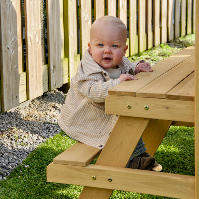 AXI Leah Mini Legetårn med Sandkasse, Picnicbord og Tavle – Blå Rutsjebane