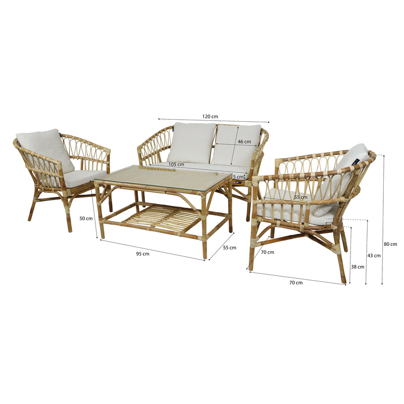 AXI Mary Rattan Loungesæt – 4 dele med sofa, bord og 2 stole Natur/hvid