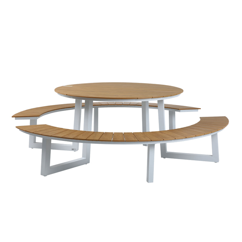 AXI Taco Picnicbord med 2 bænke Rundt - Hvid/Teak-look Polywood