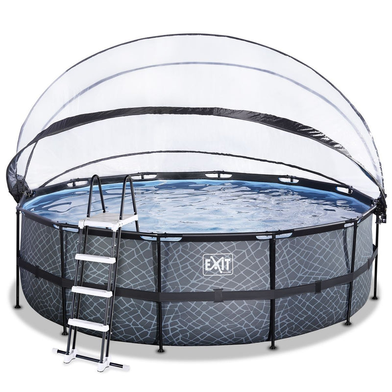 Stone ø4,5x1,22m pool med dome og sandfilterpumpe - EXIT