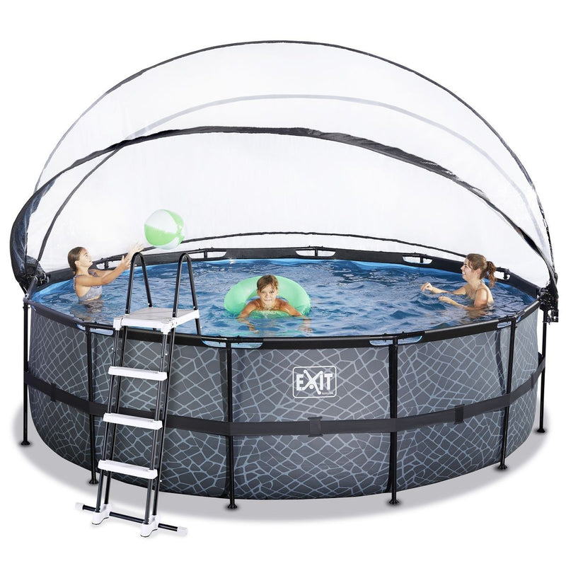 Stone ø4,5x1,22m pool med dome og sandfilterpumpe - EXIT