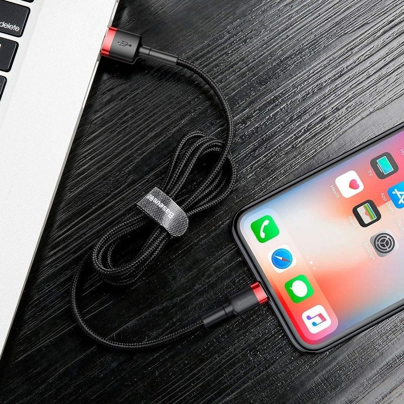 Baseus Cafule USB Lightning-kabel 2.4A 1m (rød + sort)