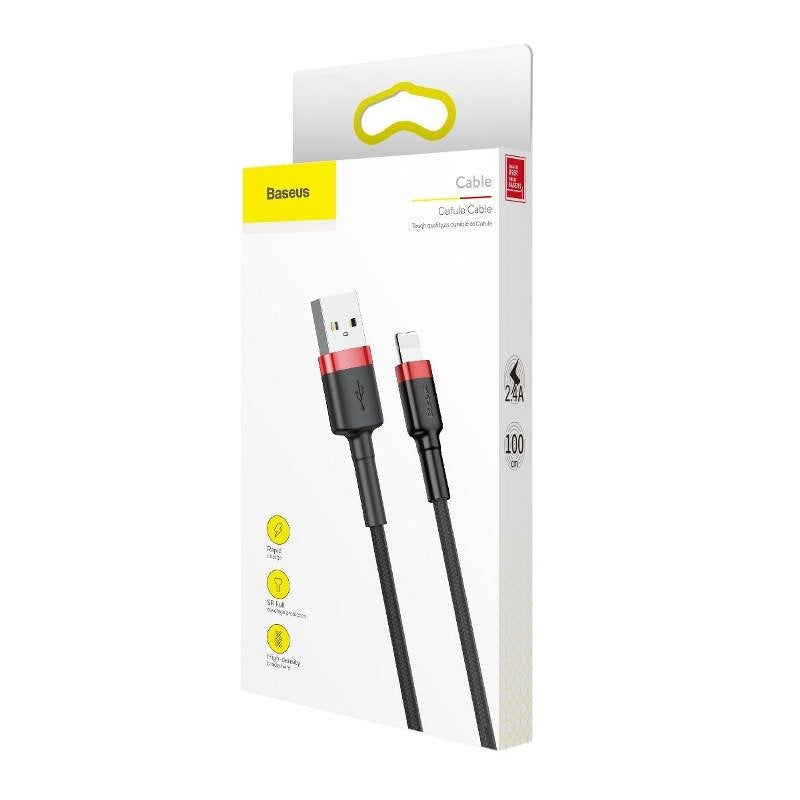 Baseus Cafule USB Lightning-kabel 2.4A 1m (rød + sort)