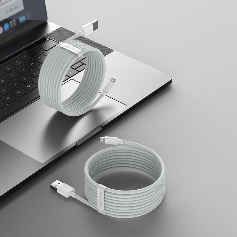 Baseus Simple Wisdom kabelsæt USB til Lightning 2.4A (2 stk./sæt) 1.5m hvid