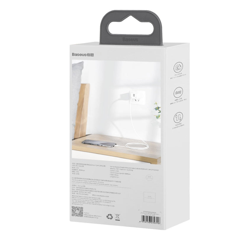 Baseus Simple Wisdom kabelsæt USB til Lightning 2.4A (2 stk./sæt) 1.5m hvid