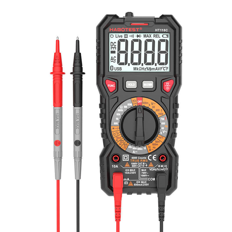 Habotest HT118C digitalt multimeter med lygte, True RMS, NCV, batteritest