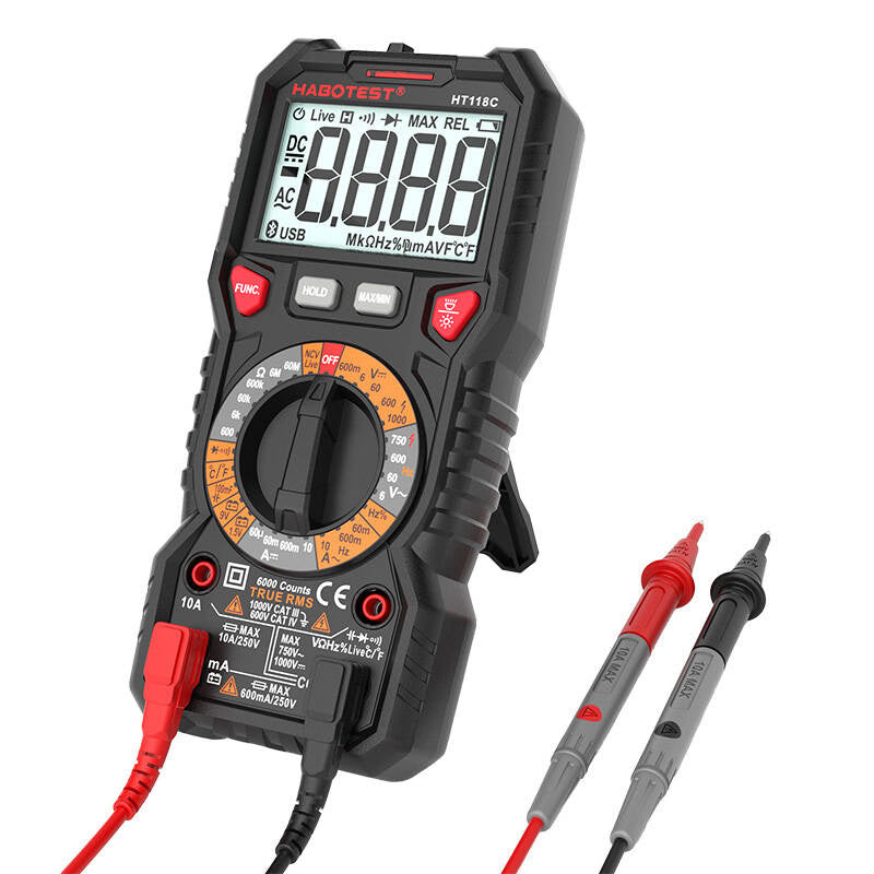 Habotest HT118C digitalt multimeter med lygte, True RMS, NCV, batteritest