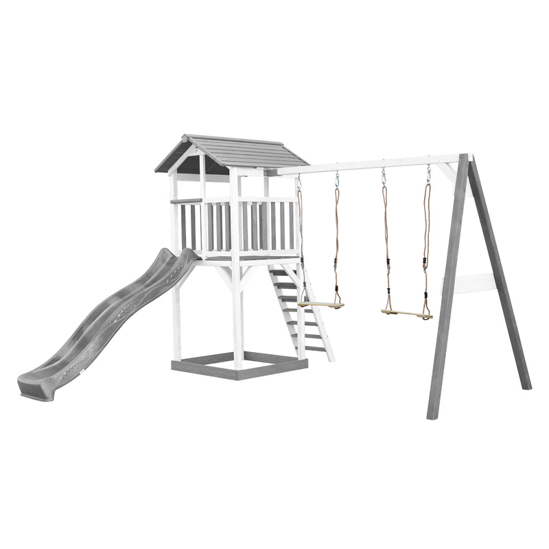 AXI Beach Tower Legetårn med Dobbelt Gynge Grå/Hvid - Grå Rutsjebane