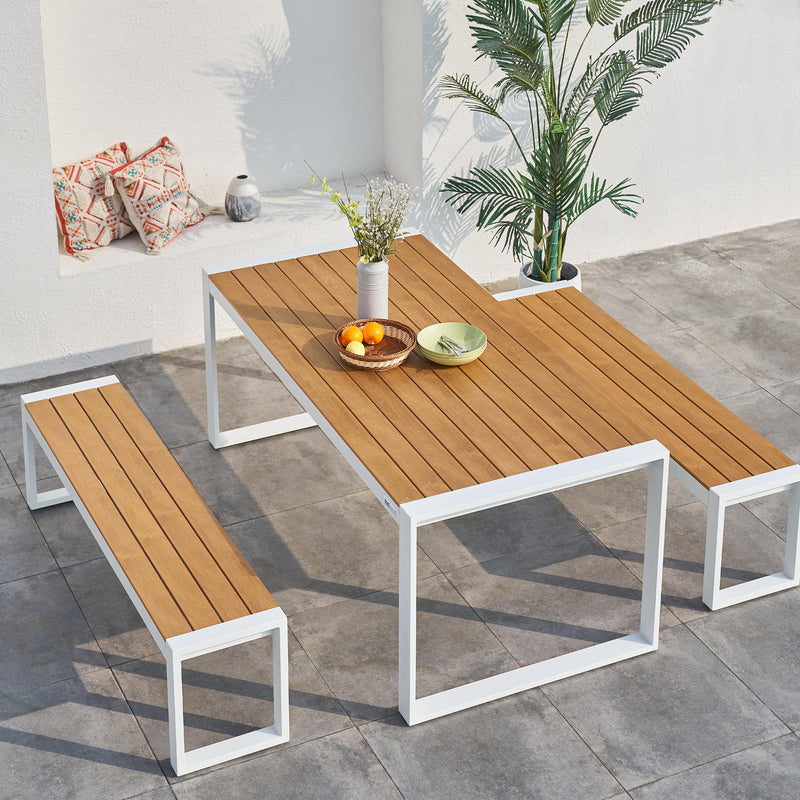 AXI Tony Havesæt med 2 bænke - Hvid/teak-look Polywood