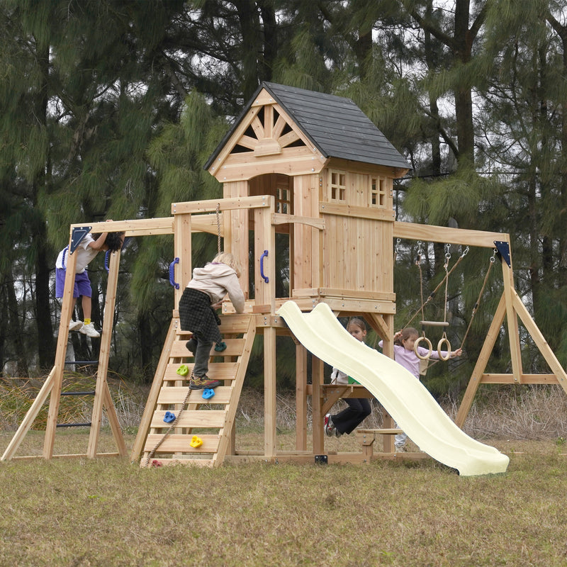 AXI Duncan Legetårn med Gynger, Klatrestativer og Monkey Bars – Creme Rutsjebane