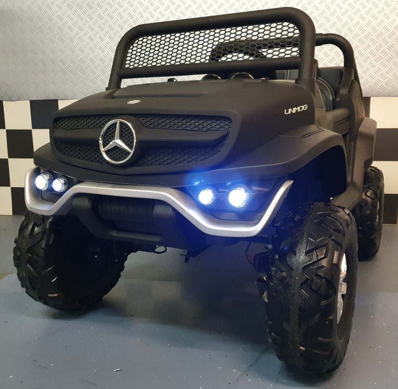 Mercedes-Benz Unimog 12V elbil til børn med firehjulstræk – 2 personer, mat sort