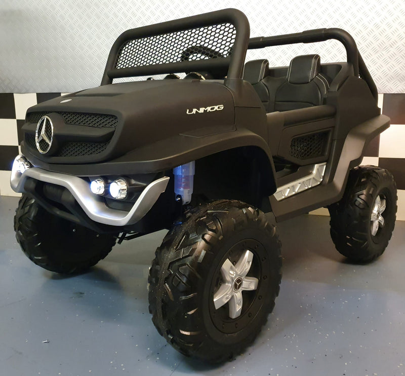 Mercedes-Benz Unimog 12V elbil til børn med firehjulstræk – 2 personer, mat sort
