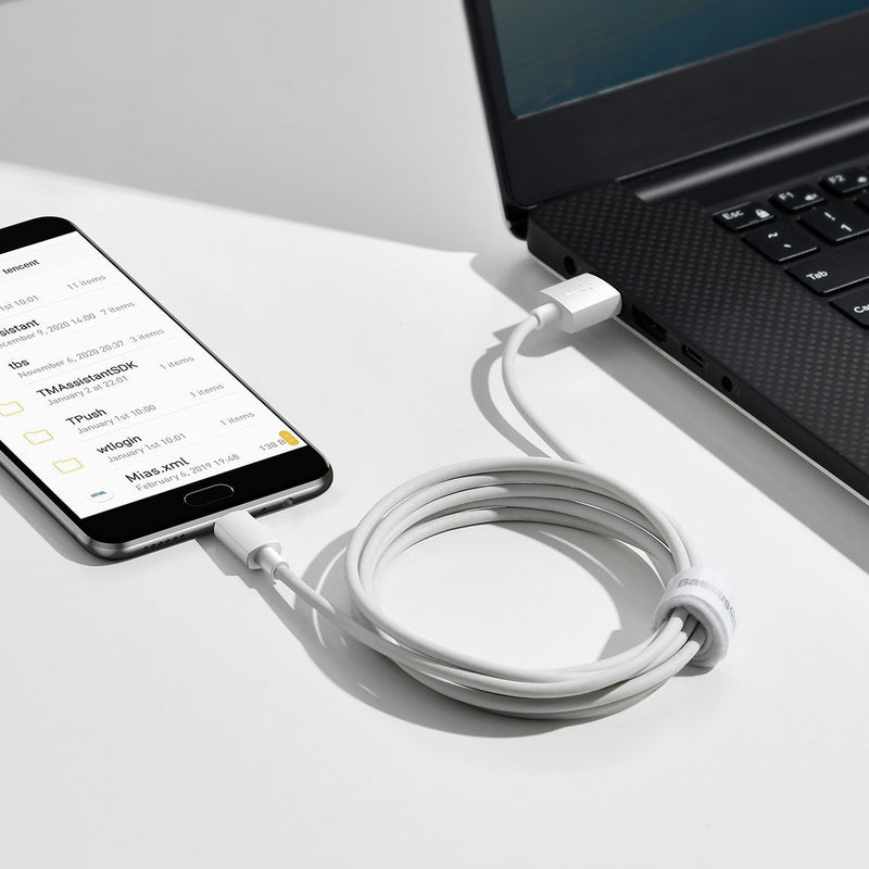Baseus Simple Wisdom kabelsæt USB til Micro 2.1A (2 stk./sæt) 1.5m hvid