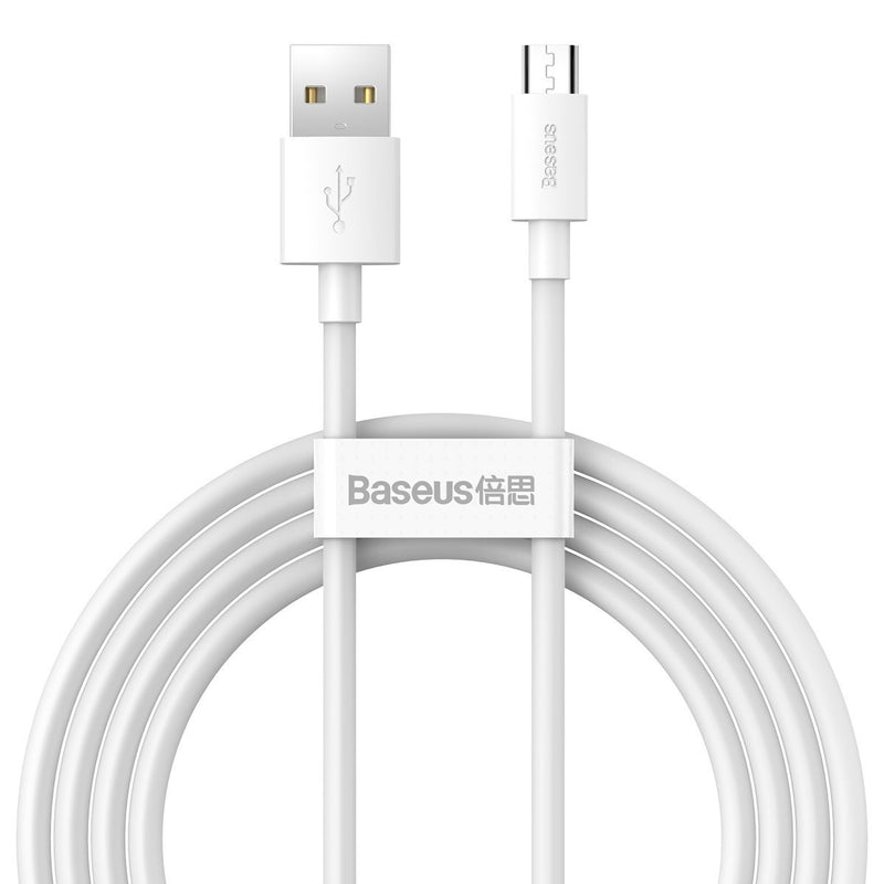 Baseus Simple Wisdom kabelsæt USB til Micro 2.1A (2 stk./sæt) 1.5m hvid