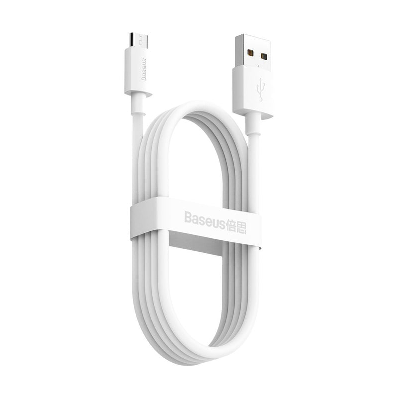 Baseus Simple Wisdom kabelsæt USB til Micro 2.1A (2 stk./sæt) 1.5m hvid