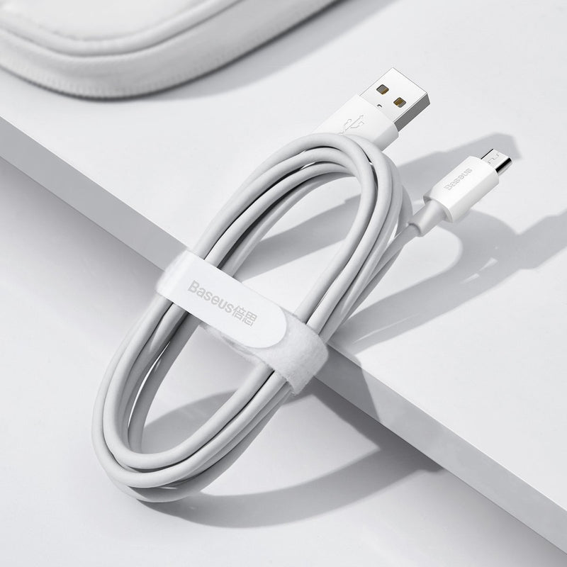 Baseus Simple Wisdom kabelsæt USB til Micro 2.1A (2 stk./sæt) 1.5m hvid