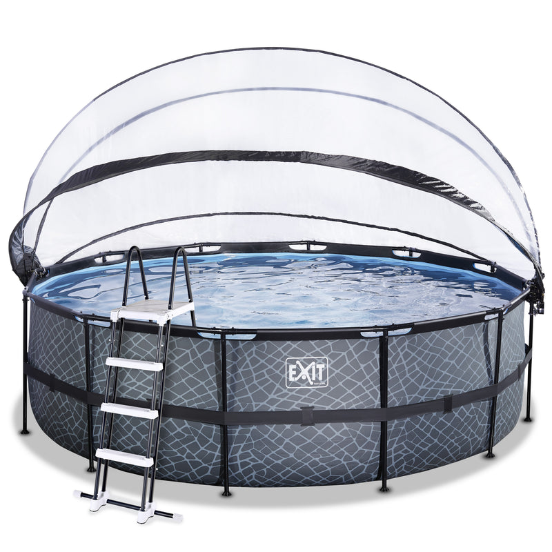 Stone pool ø450x122cm med dome og sandfilterpumpe - EXIT
