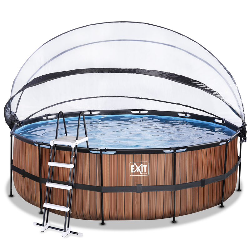 Wood pool ø450x122cm med dome og sandfilterpumpe - EXIT