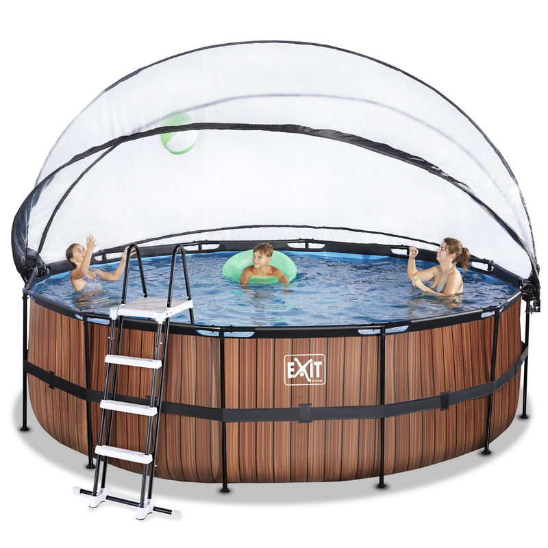 Wood pool ø450x122cm med dome og sandfilterpumpe - EXIT