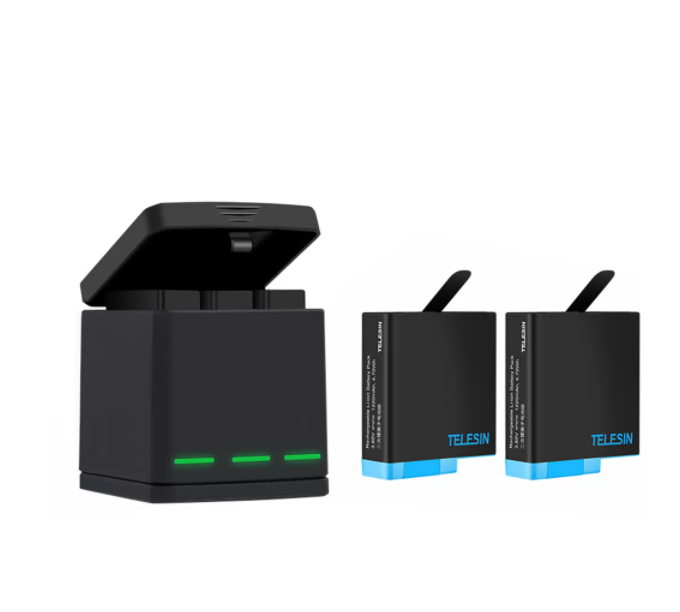 Telesin Box tre-kanals lader til GoPro Hero 5/6/7/8 + 2 batterier (GP-BNC-801)