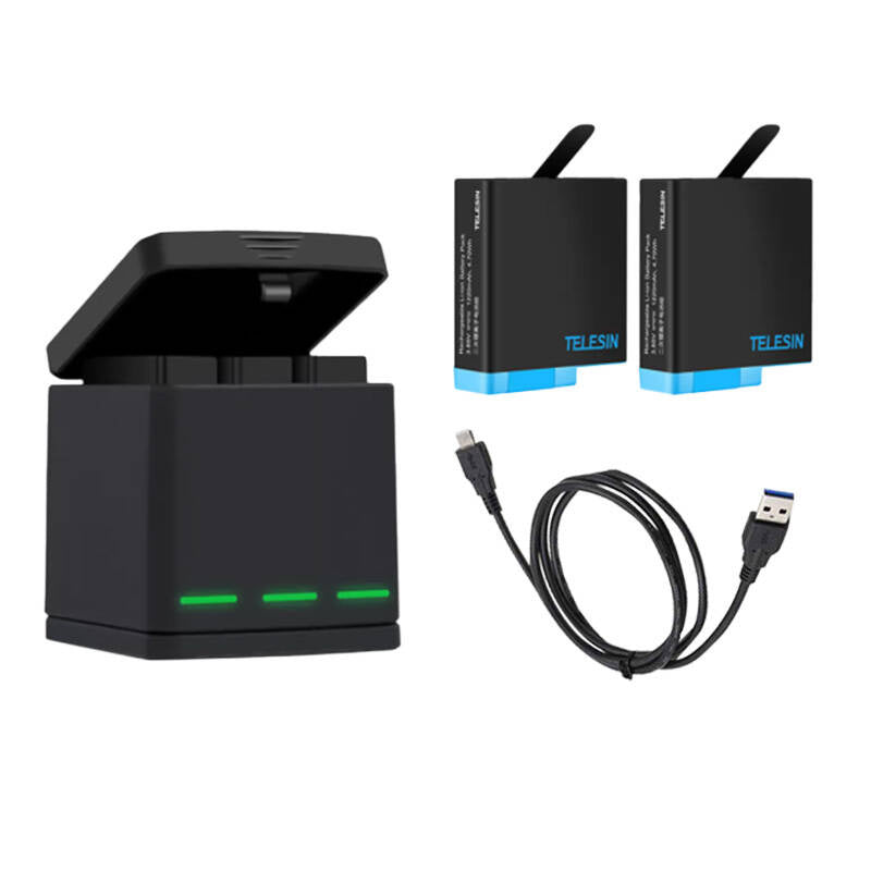 Telesin Box tre-kanals lader til GoPro Hero 5/6/7/8 + 2 batterier (GP-BNC-801)