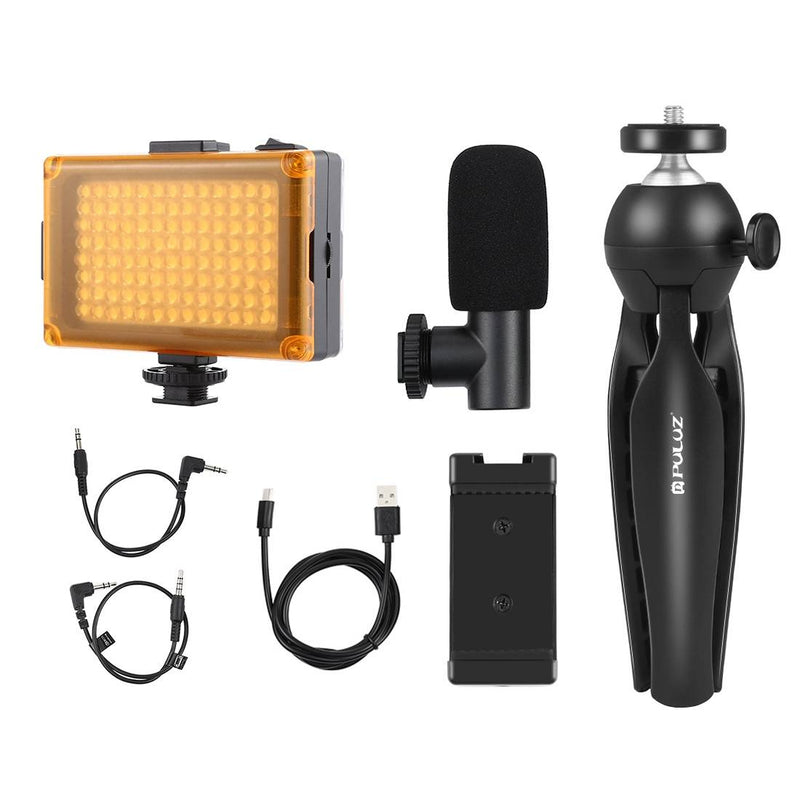Puluz livestreaming-sæt: stativ, LED-lampe, mikrofon og telefonholder PKT3132B