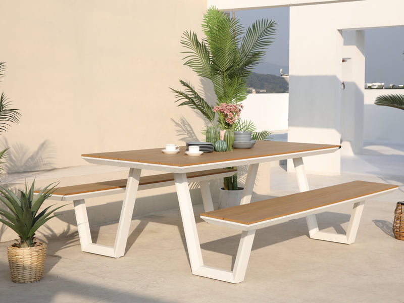 AXI Nori Picnicbord med 2 bænke - Hvid/Teak-look Polywood