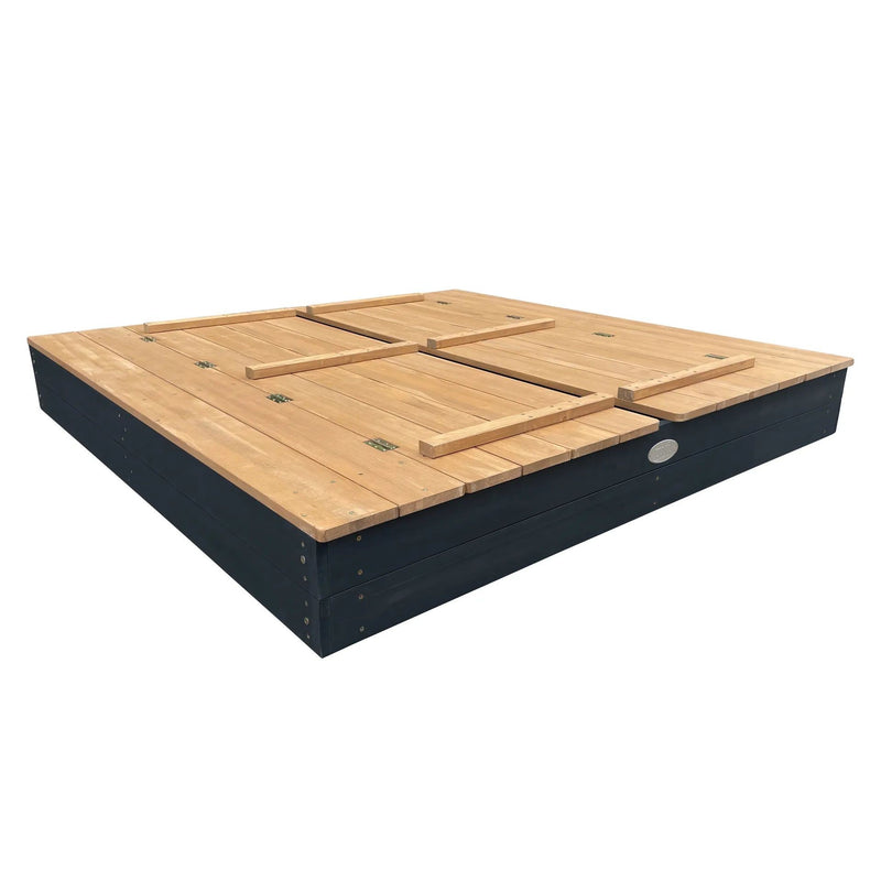 Ella XXL sandkasse 150 x 150 x 20 cm med bænke og låg - Antracit/brun