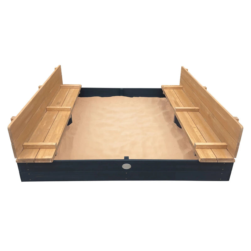 Ella XXL sandkasse 150 x 150 x 20 cm med bænke og låg - Antracit/brun