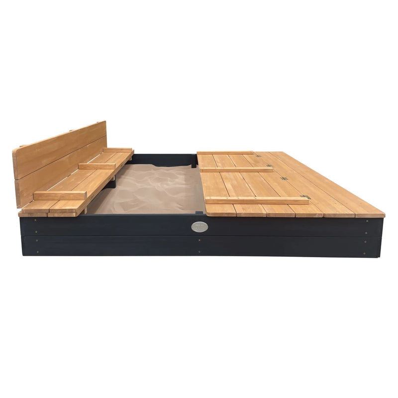 Ella XXL sandkasse 150 x 150 x 20 cm med bænke og låg - Antracit/brun