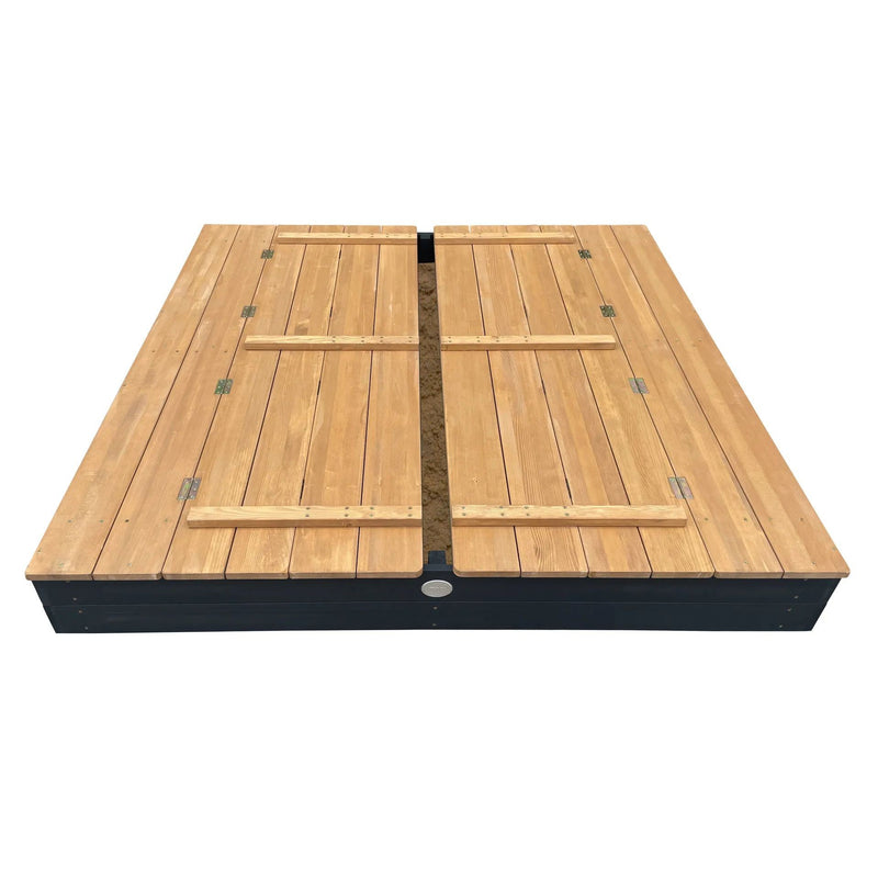 Ella XXL sandkasse 150 x 150 x 20 cm med bænke og låg - Antracit/brun