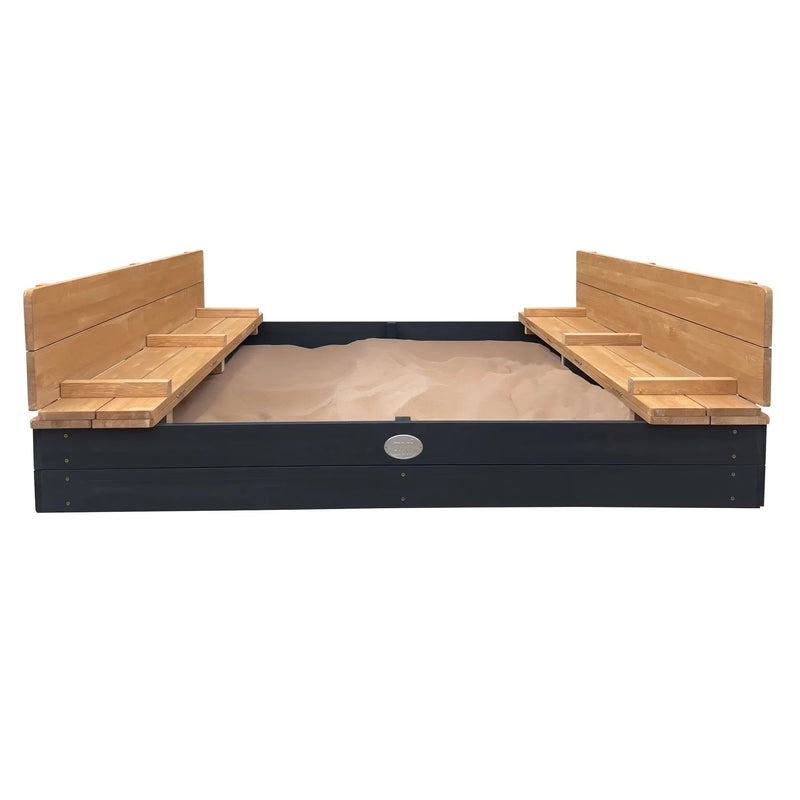 Ella XXL sandkasse 150 x 150 x 20 cm med bænke og låg - Antracit/brun
