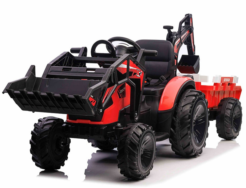 EL Traktor med frontskovl, gravekran og trailer til børn 21,6V