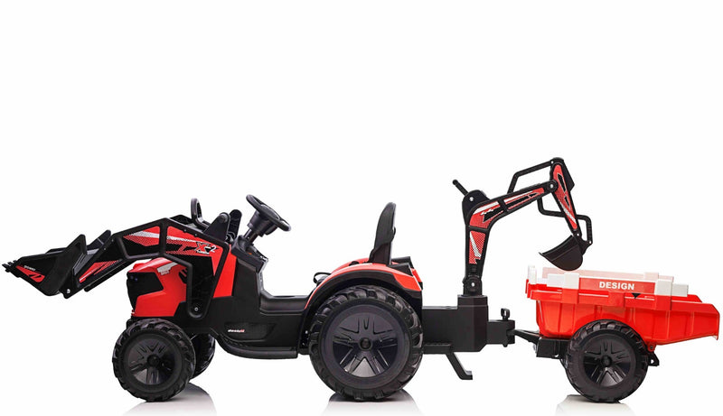 EL Traktor med frontskovl, gravekran og trailer til børn 21,6V