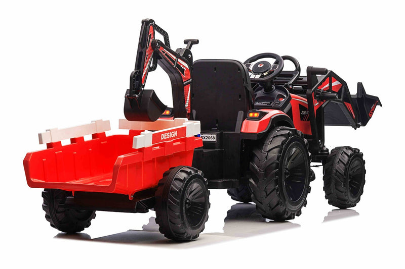 EL Traktor med frontskovl, gravekran og trailer til børn 21,6V