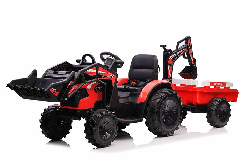EL Traktor med frontskovl, gravekran og trailer til børn 21,6V