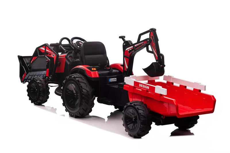 EL Traktor med frontskovl, gravekran og trailer til børn 21,6V