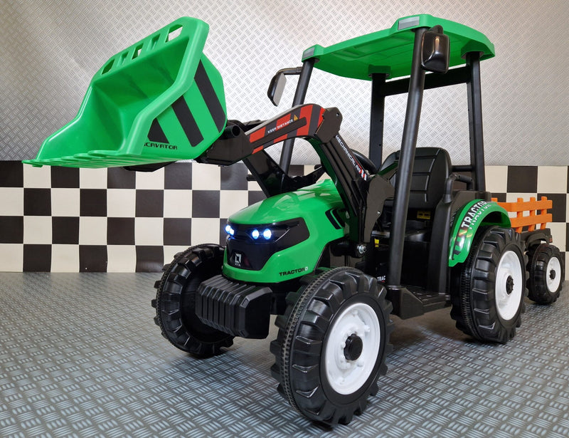 Børnetraktor 24V med anhænger – grøn