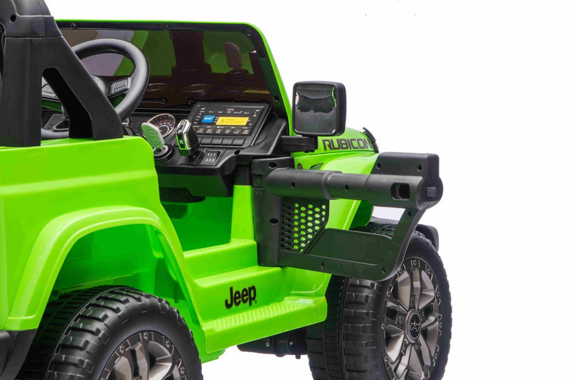 Jeep Wrangler Rubicon Elbil Til børn 21,6V m/Lædersæde, Gummihjul Grøn