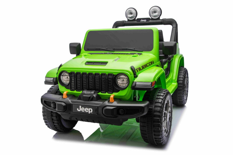 Jeep Wrangler Rubicon Elbil Til børn 21,6V m/Lædersæde, Gummihjul Grøn