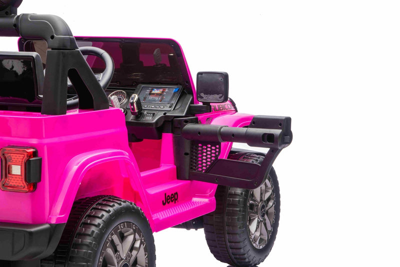 Jeep Wrangler Rubicon Elbil Til børn 21,6V m/Lædersæde, Gummihjul Pink