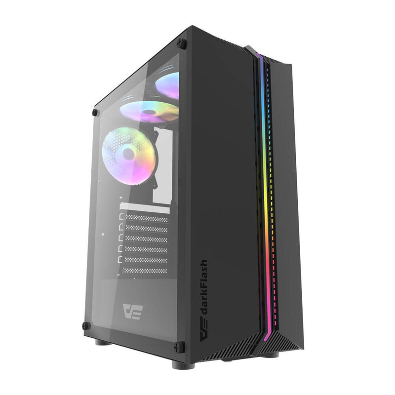 Darkflash DK151 LED-computerkabinet (sort) + 3 RGB-blæsere